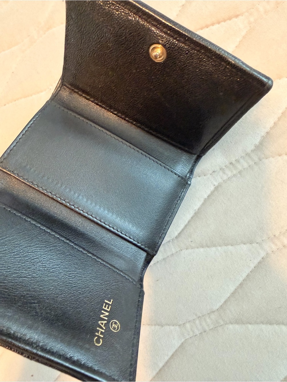CHANEL Black Quilted Leather Compact Wallet Trifold - Picture 3 of 14